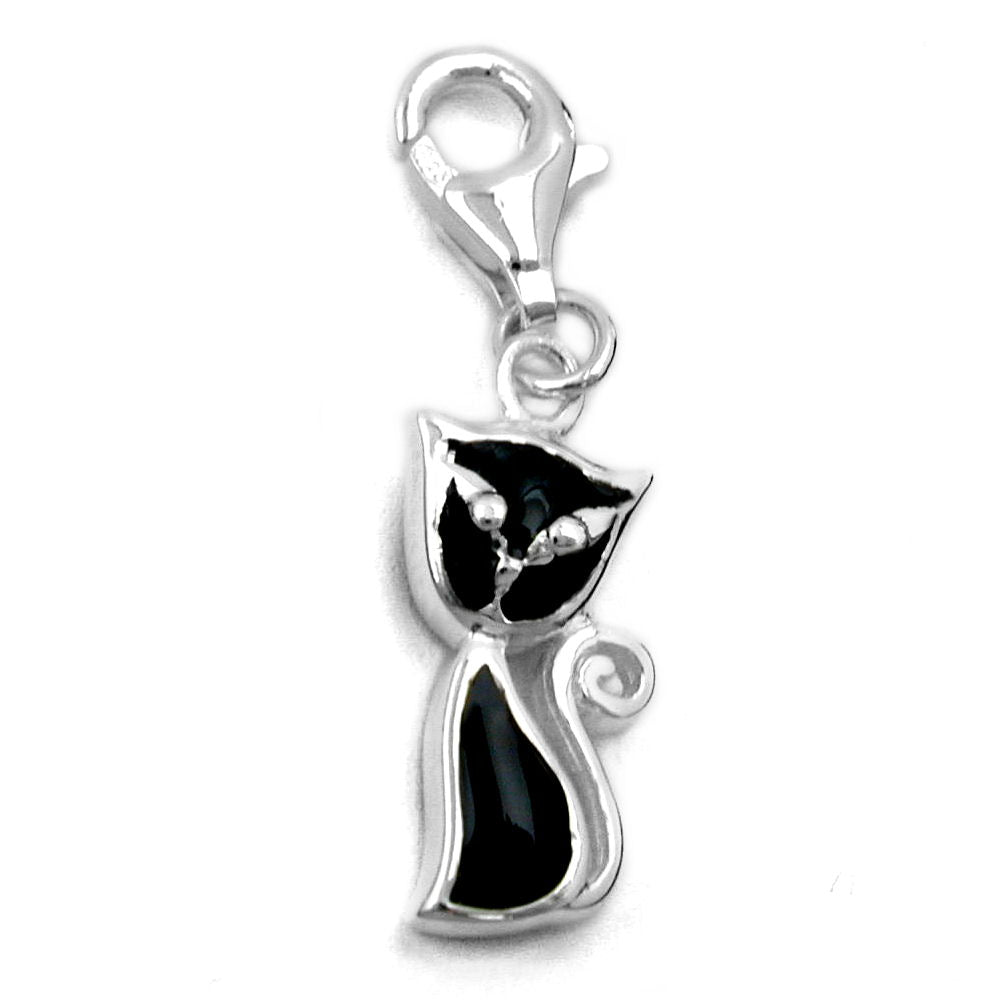Anhänger Charm schwarze Katze Silber 925