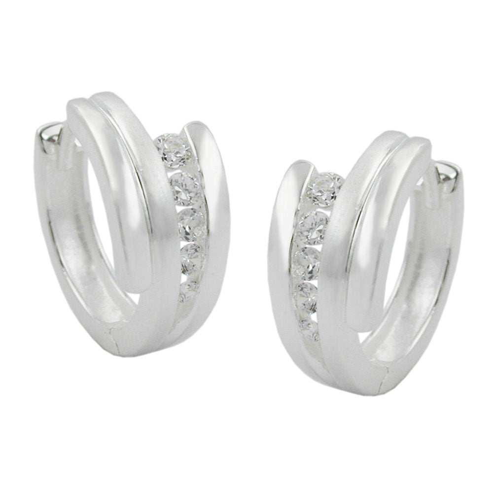 Creole verschiedene Größen Klappscharnier Zirkonias weiß matt-glänzend Silber 925