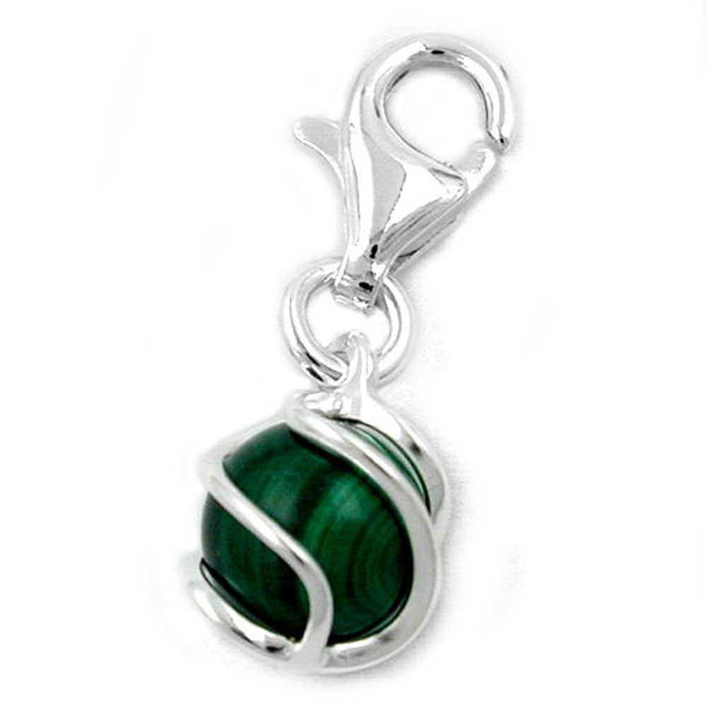 Anhänger Charm Malachit 6mm umwickelt Silber 925