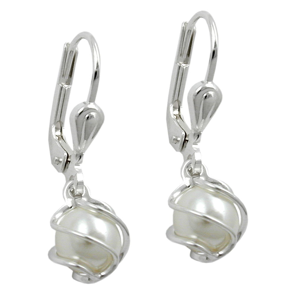 Ohrbrisur Ohrhänger Ohrringe verschiedene Größen Imitatperle verschiedene Farbenwachs umwickelt Silber 925