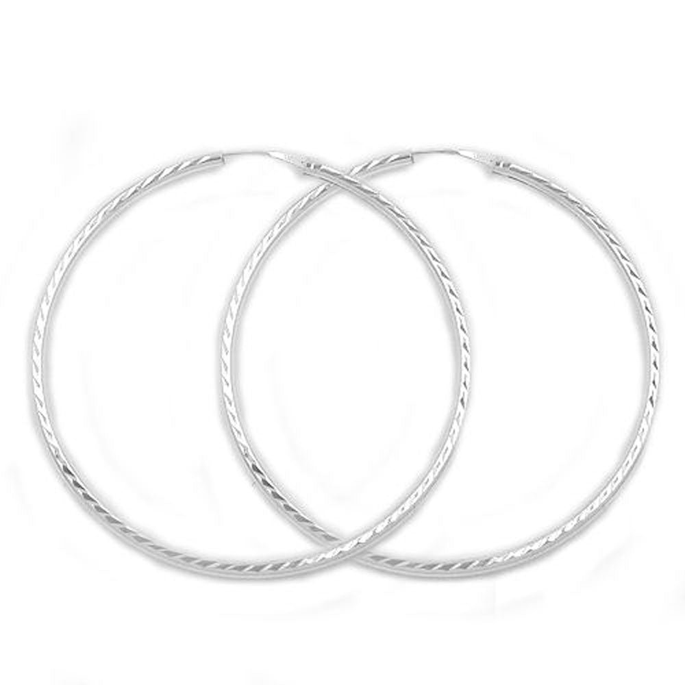 Creole 20mm diamantiert Drahtcreole mit Steckverschluss Silber 925