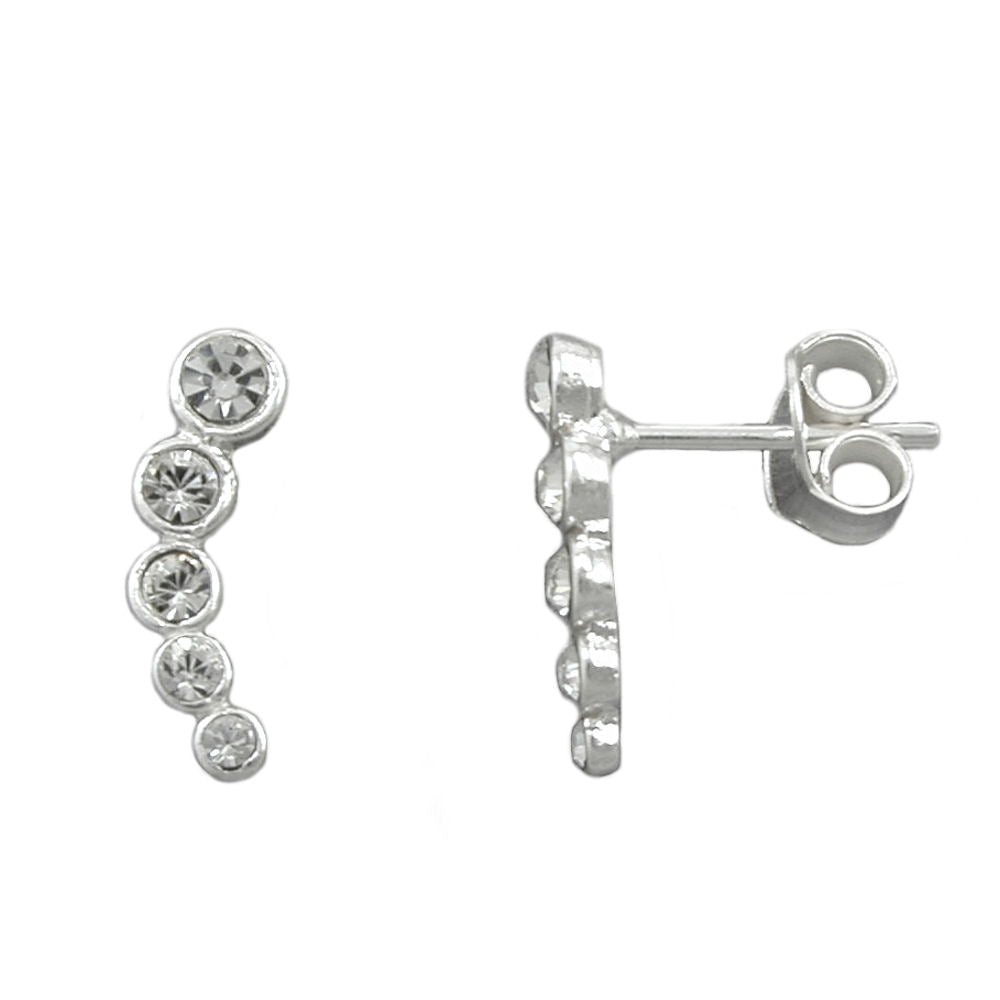Ohrstecker Ohrring 14x3,5mm 5x Glas-Steine weiß kristall Silber 925