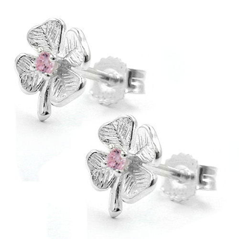 Stecker, Kleeblatt, Zirkonia verschiedene Farben, 925