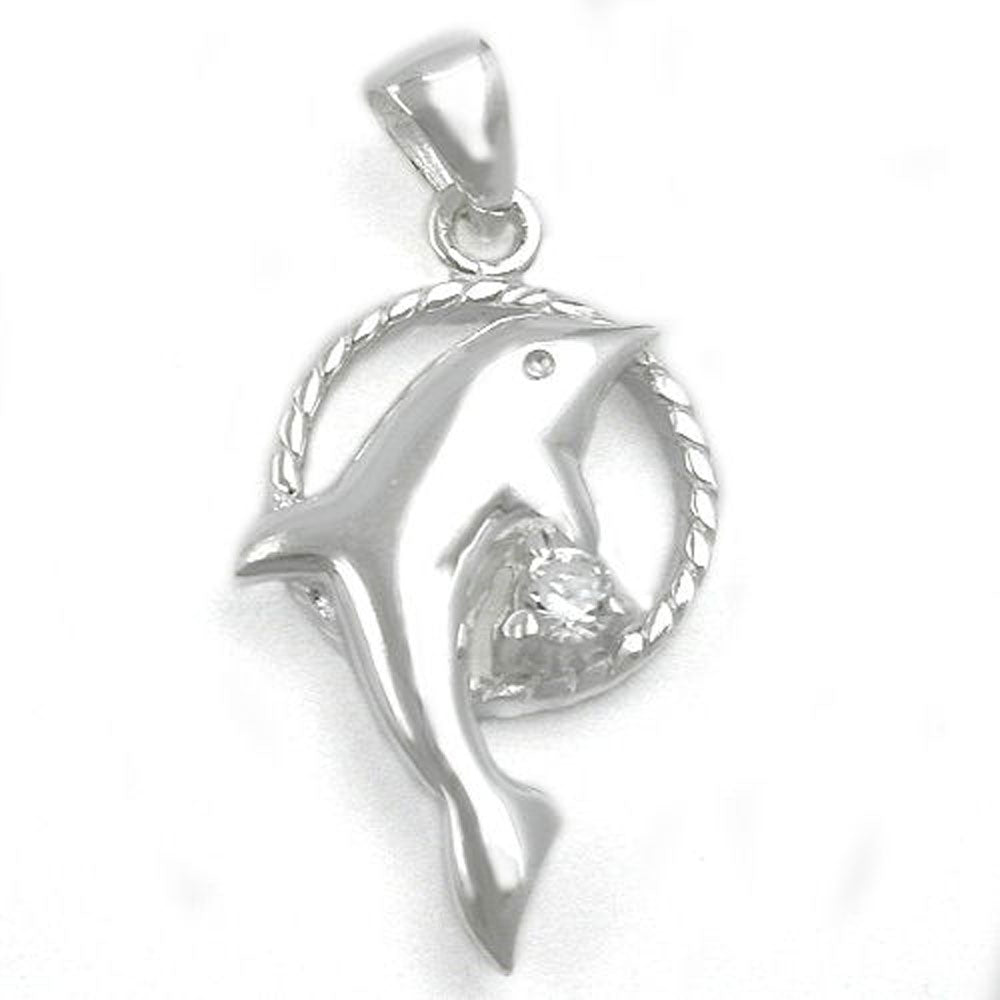 Anhänger, Delfin im Ring, Zirkonia, 925