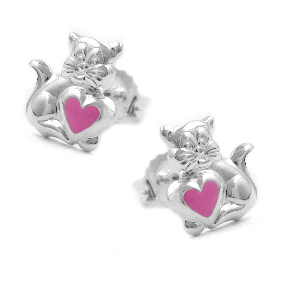 Stecker, Katze mit verschiedene Farben Herz, Silber 925