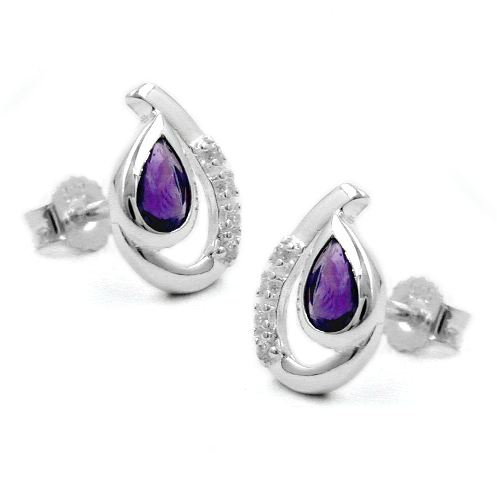 Stecker, Amethyst/Zirkonia, Silber 925