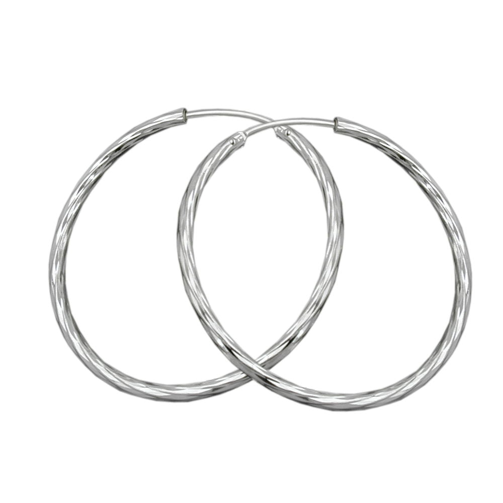 Creole 20mm diamantiert Drahtcreole mit Steckverschluss Silber 925