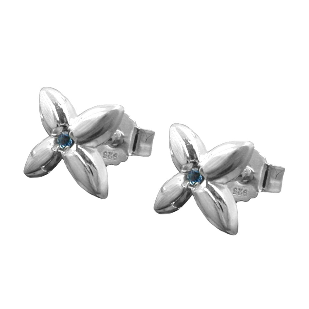Ohrstecker Ohrring 6,5x6,5mm kleine Blüte mit synthetischem Spinell aqua Silber 925