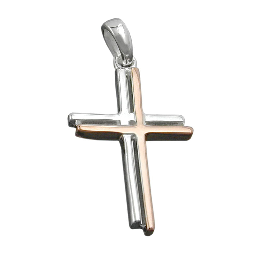 Anhänger, Kreuz, bicolor, Silber 925
