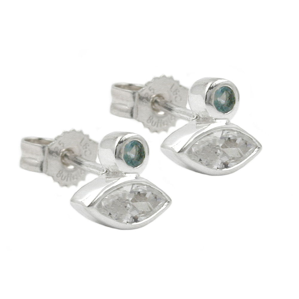 Stecker, CZ mit synth Aquamarin, 925