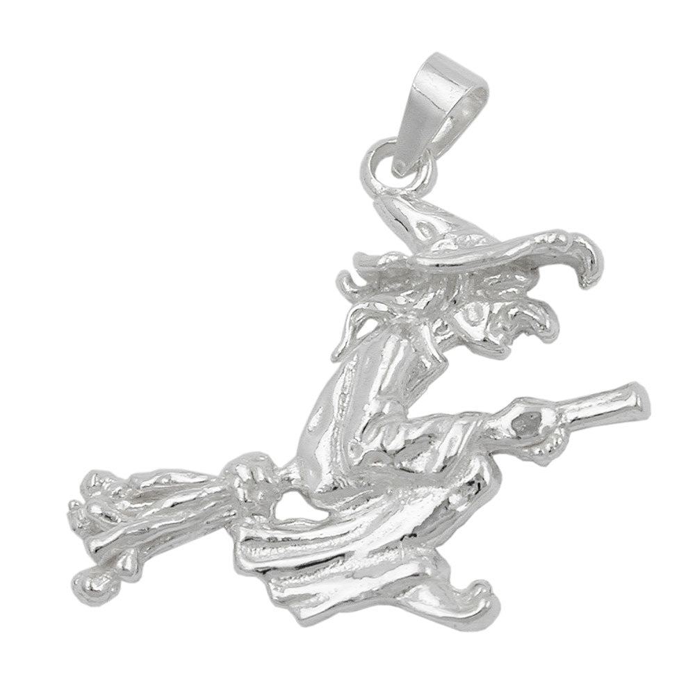 Anhänger verschiedene Größen große Hexe auf Besenstiel Silber 925