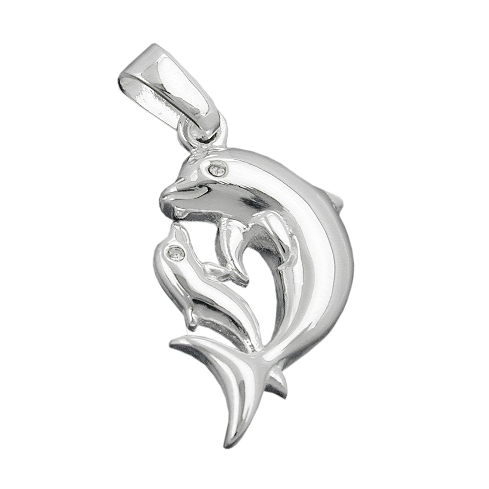 Anhänger verschiedene Größen Delfinpaar Glassteine glänzend Silber 925
