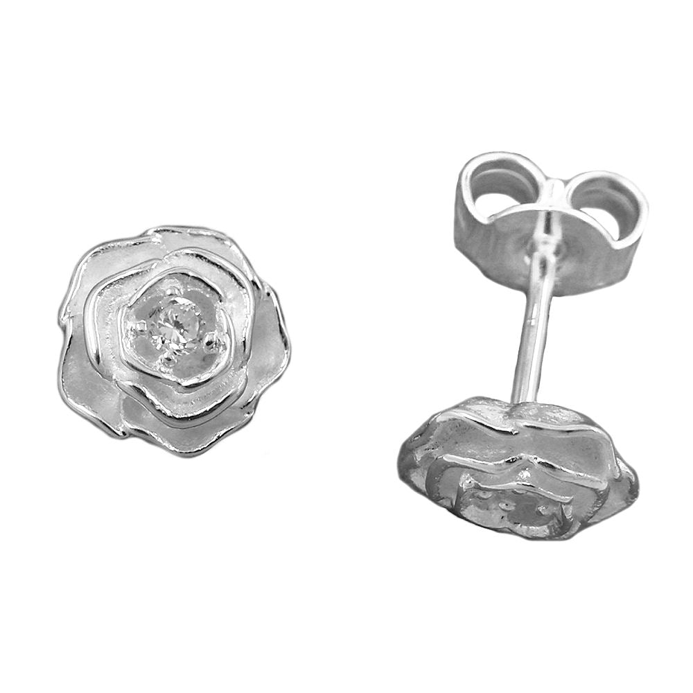 Ohrstecker Ohrring 8mm Rose mit Zirkonia matt glänzend Silber 925
