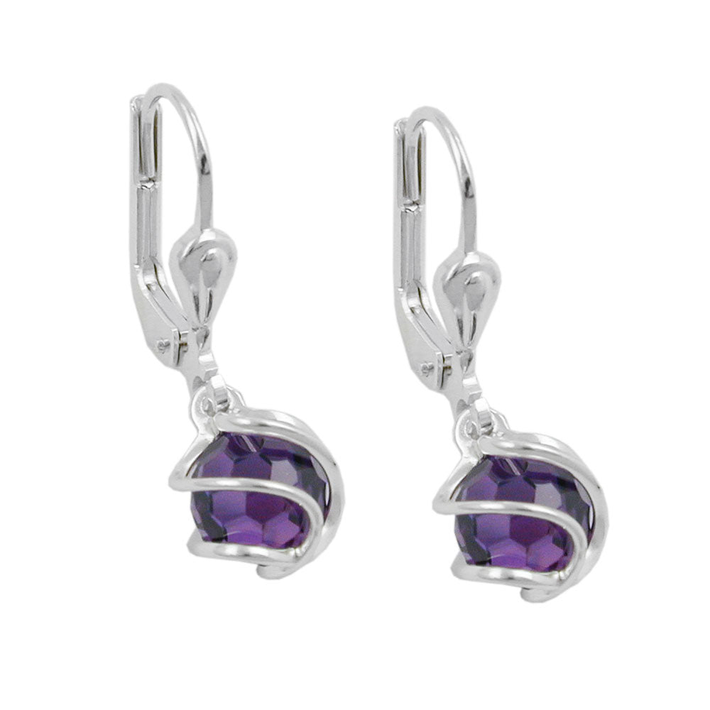 Ohrbrisur Ohrhänger Ohrringe 23x7,5mm facettierte Kugel Zirkonia amethyst umwickelt Silber 925