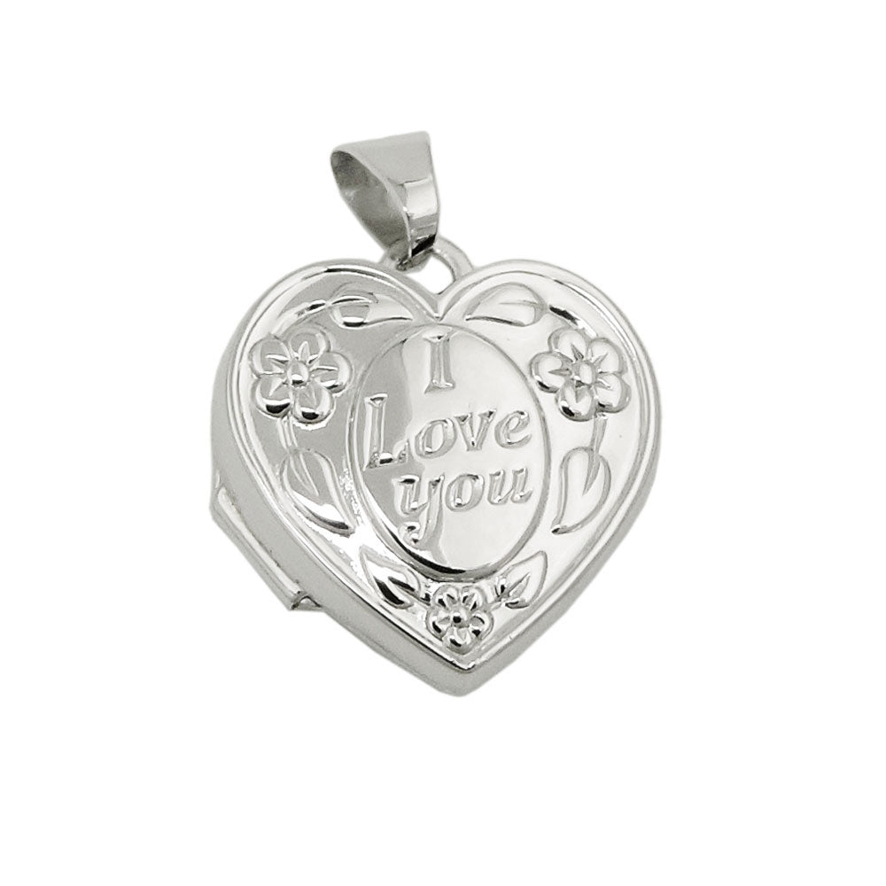 Anhänger verschiedene Größen Medaillon Herz mit - I love you - Blumenmotiv glänzend Silber 925