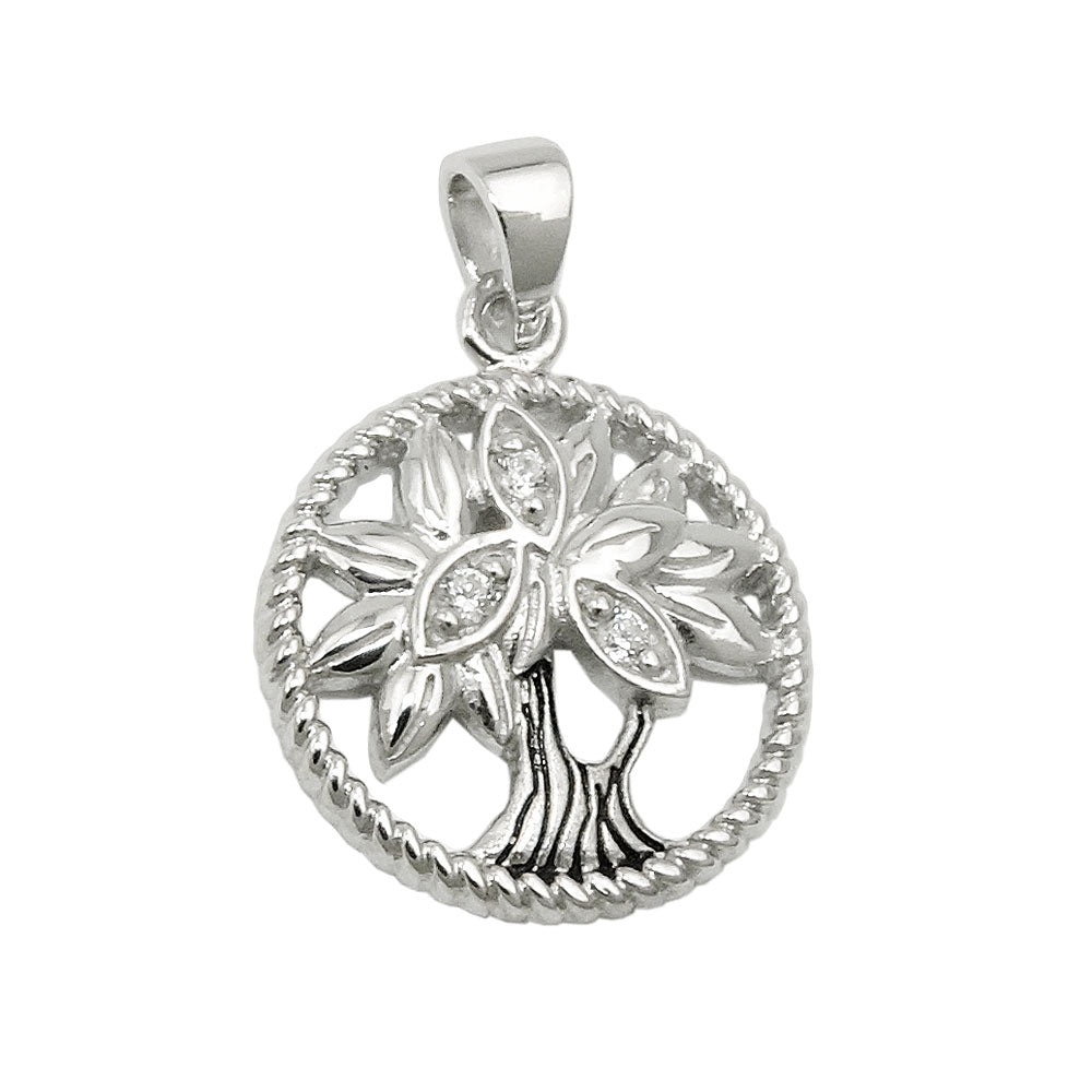 Anhänger 15mm Lebensbaum mit Zirkonias bicolor rhodiniert geschwärzt Silber 925