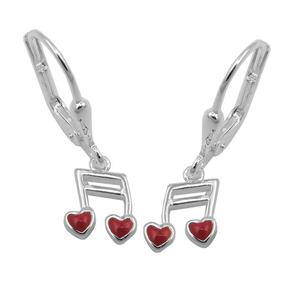 Ohrbrisur Ohrhänger Ohrringe verschiedene Größen Musiknote Doppelnoten mit Herz verschiedene Farben Silber 925