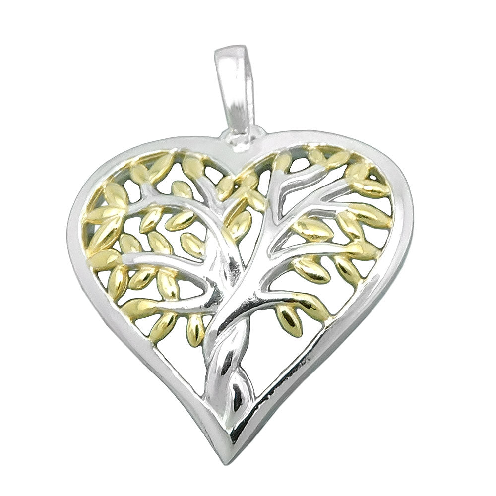 Anhänger verschiedene Größen Herz mit Baum des Lebens bicolor glänzend Silber 925