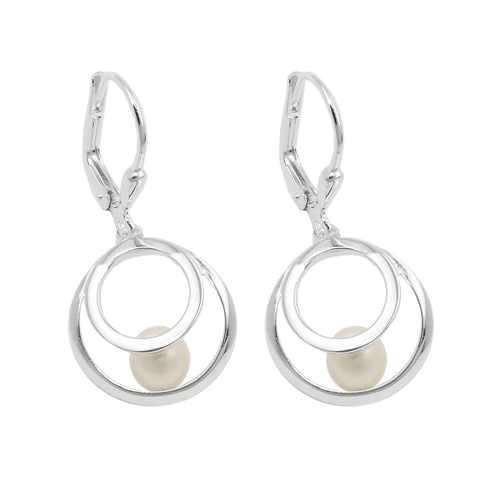 Ohrbrisur Ohrringe verschiedene Größen 2 Kreise mit Süßwasserperle Silber 925
