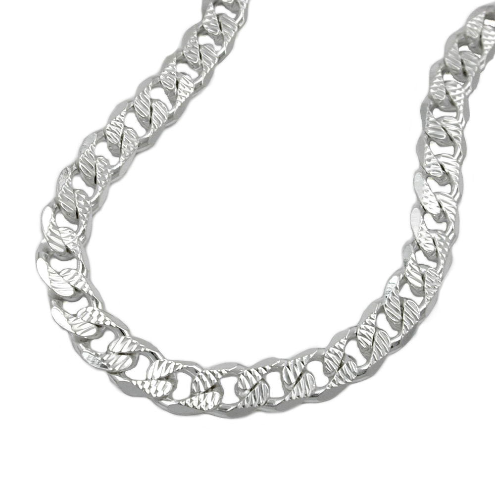Kette flache Panzerkette mit Muster aus 925er Silber, 5,6 mm