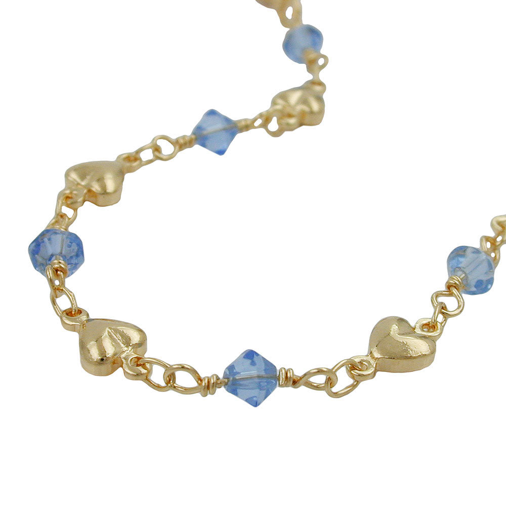 Doublé-Kette 5 mm Fantasie Herz und Glasperlen hellblau