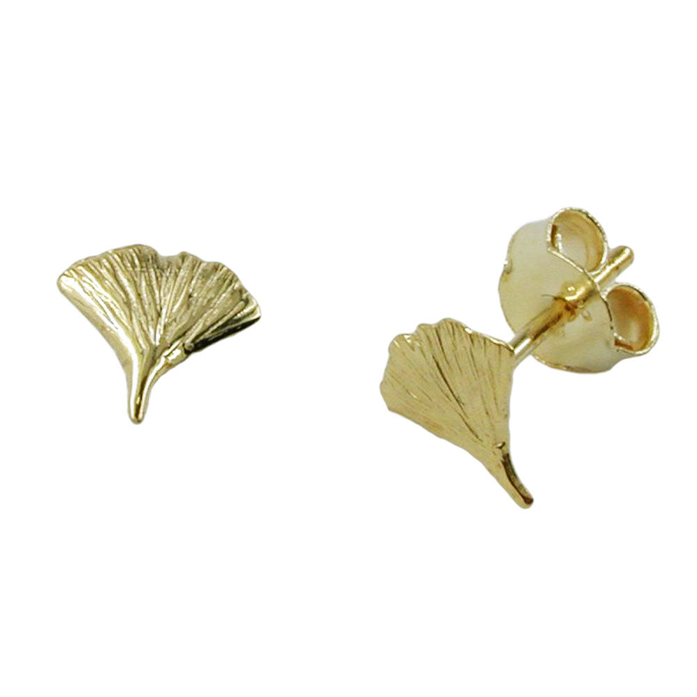 Ohrstecker Ginkgoblatt glänzend aus 375er Gold, 7 mm