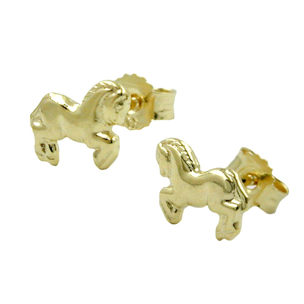 Ohrstecker Pferde glänzend aus 375er Gold, 6 × 7 mm