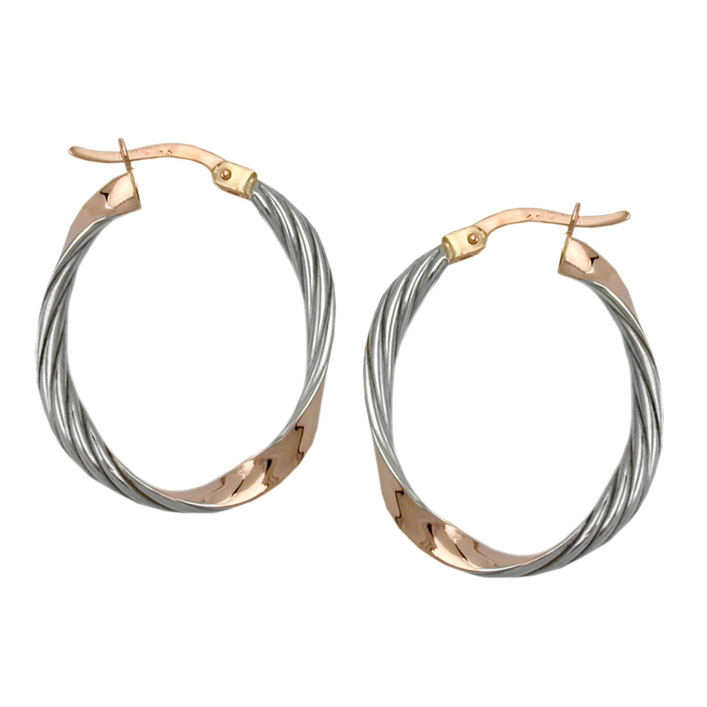 Creolen oval bicolor rhodiniert diamantiert aus 375er Rotgold, 26 × 21 mm