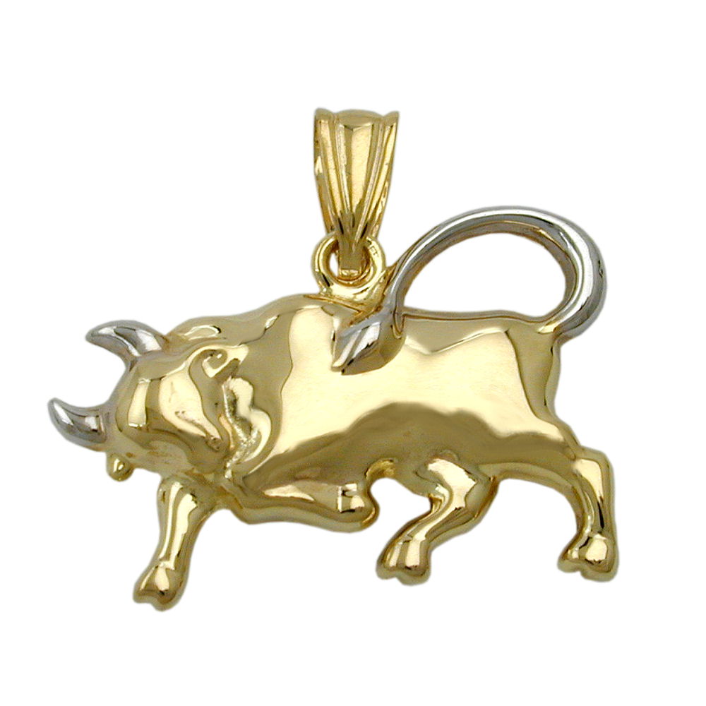 Anhänger Stier bicolor rhodiniert aus 375er Gold, 16 × 23 mm