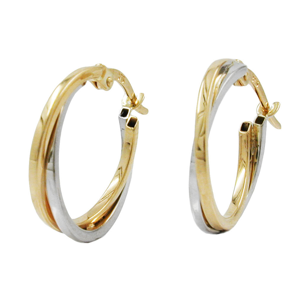 Creolen bicolor und aus 375er Gelb- und Weißgold, 19 × 2 mm