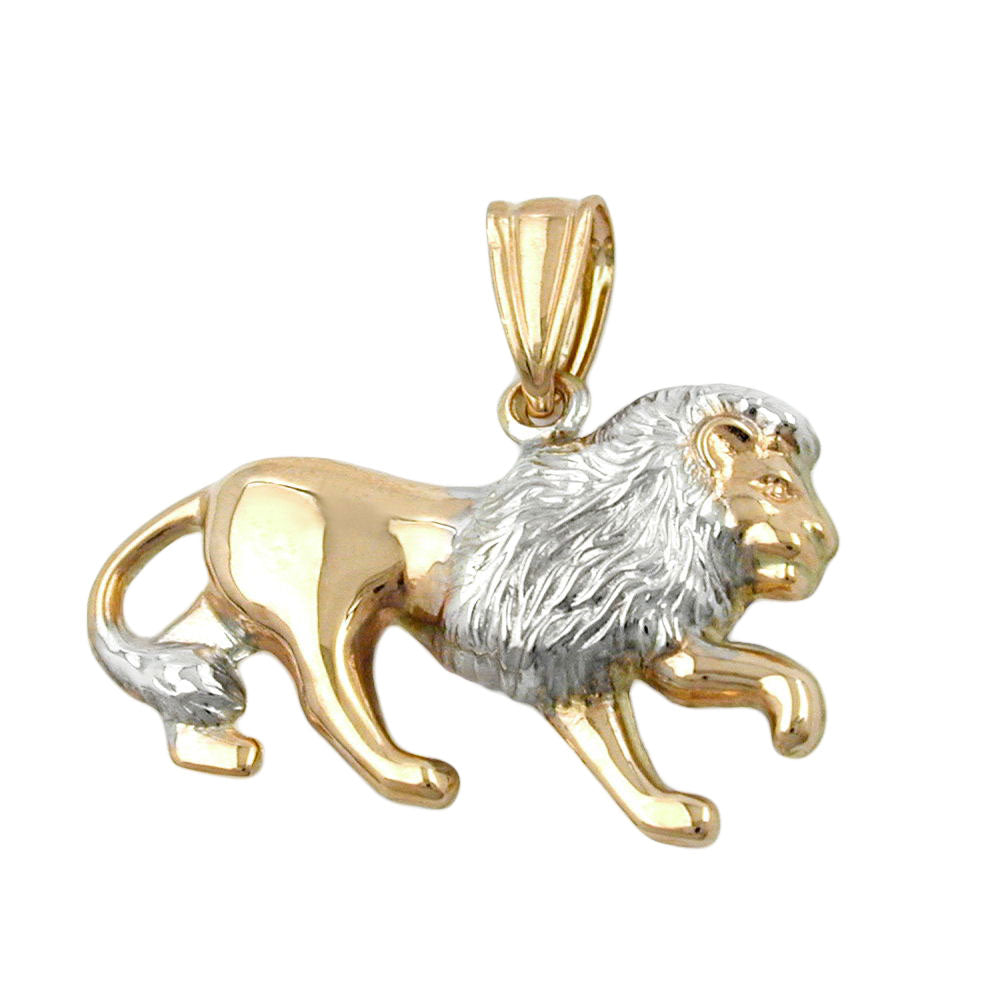 Anhänger Löwe bicolor rhodiniert aus 375er Gold, 23 × 15 mm