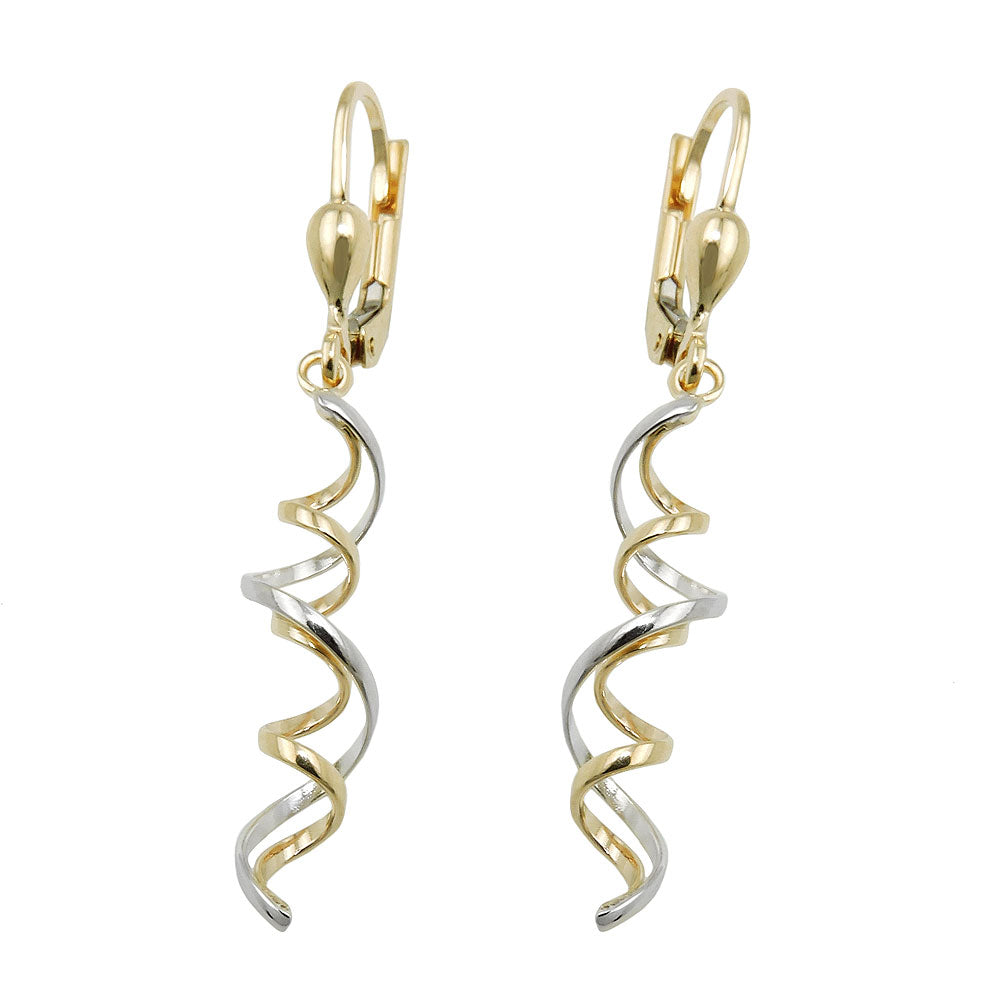 Ohrbrisur Ohrhänger Ohrringe 2 Spiralen bicolor mit aus 375er Gelb- und Weißgold, 43 × 7 mm