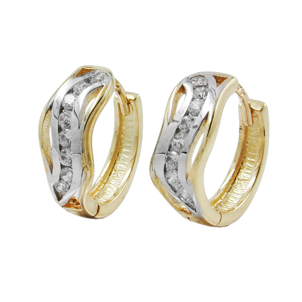 Creolen Klappscharnier bicolor Zirkonia aus 375er Gold, 13 × 5 mm