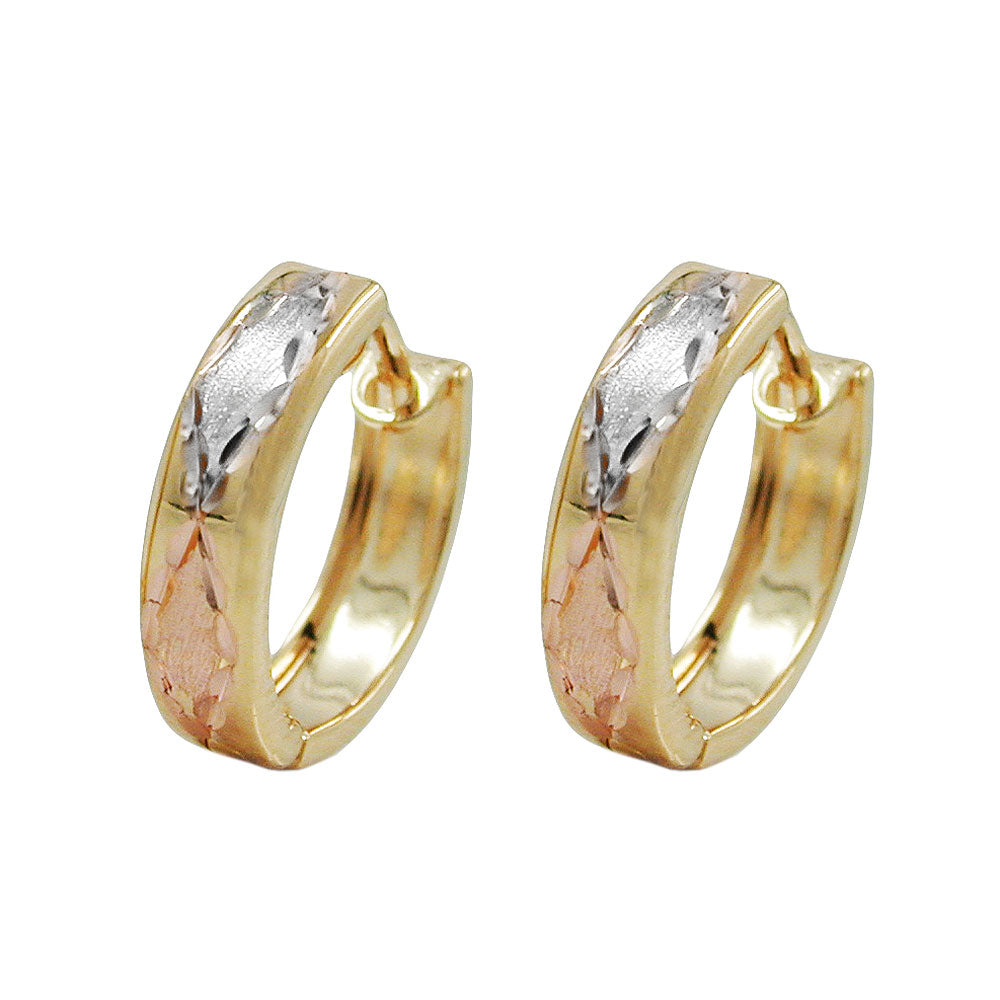 Creolen Klappscharnier tricolor diamantiert aus 375er Gold, 12 × 3 mm