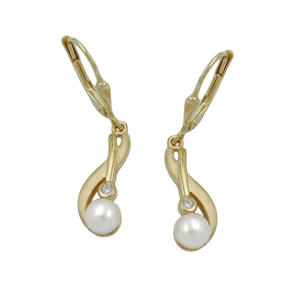 Ohrbrisur Ohrhänger Ohrringe Süßwasserzuchtperle Zirkonia aus 375er Gold, 30 × 6 mm