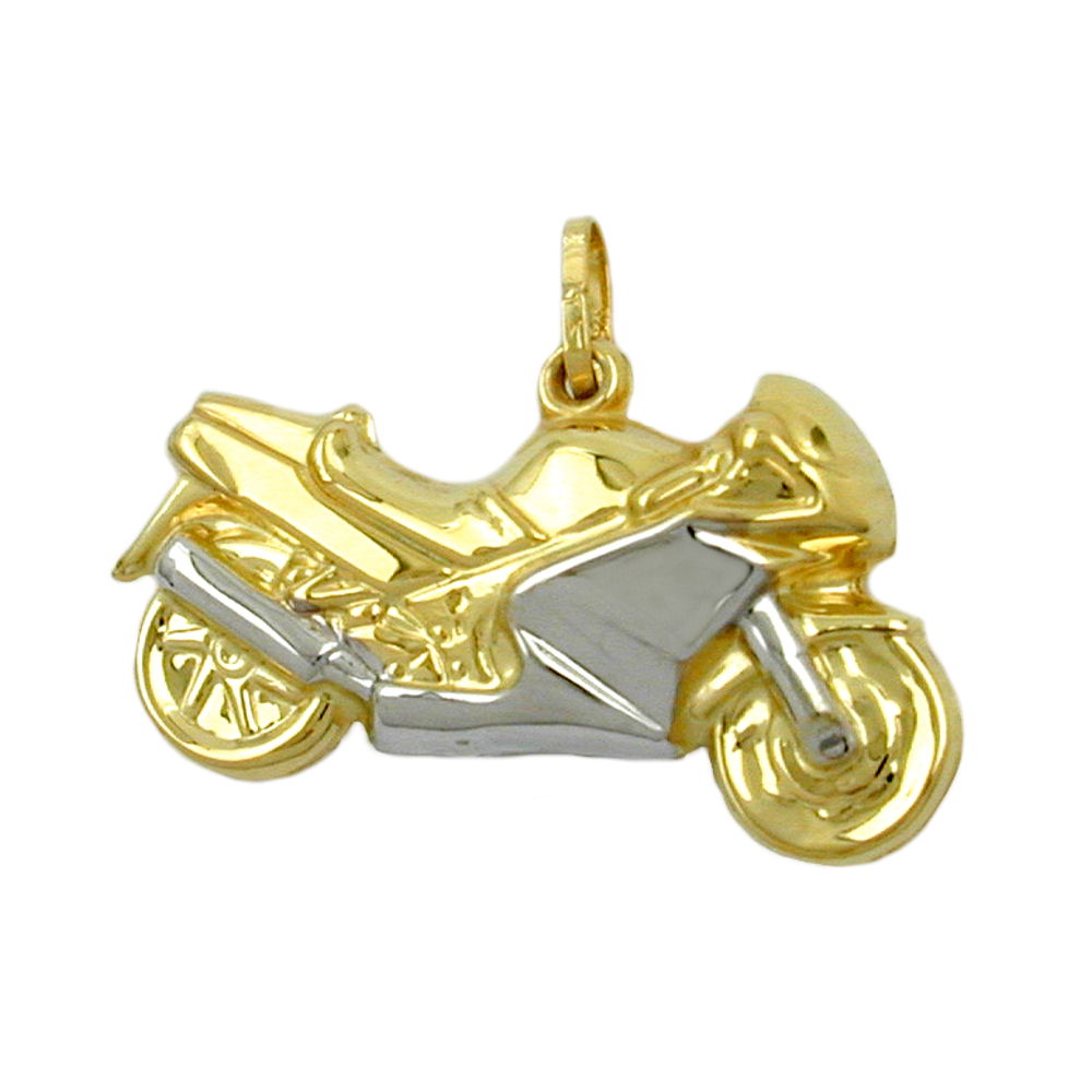 Anhänger Motorrad bicolor aus 375er Gold, 28 mm