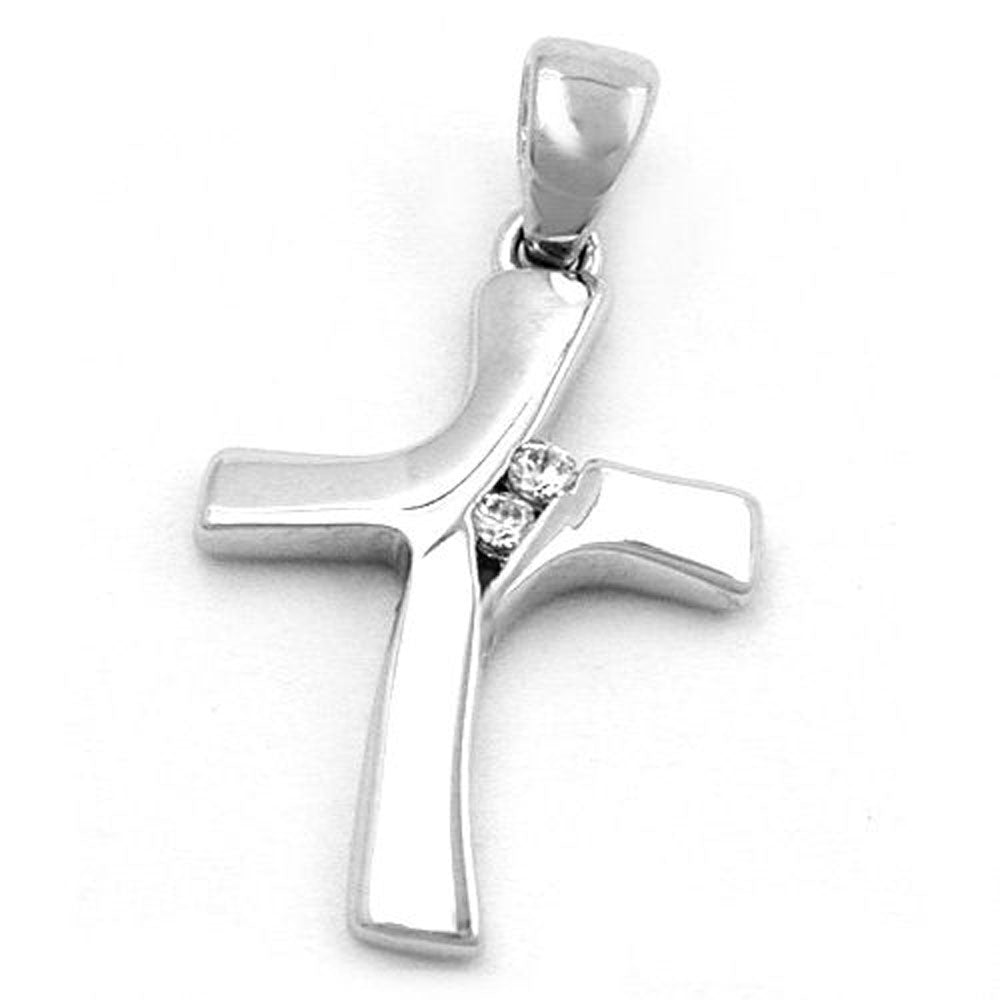 Anhänger Kreuz glänzend mit 2 Zirkonia aus 375er Weißgold, 19 × 12 mm