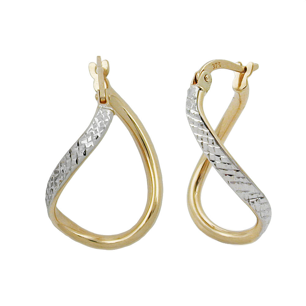 Creolen oval bicolor diamantiert geschwungen aus 375er Gold, 23 × 2 mm