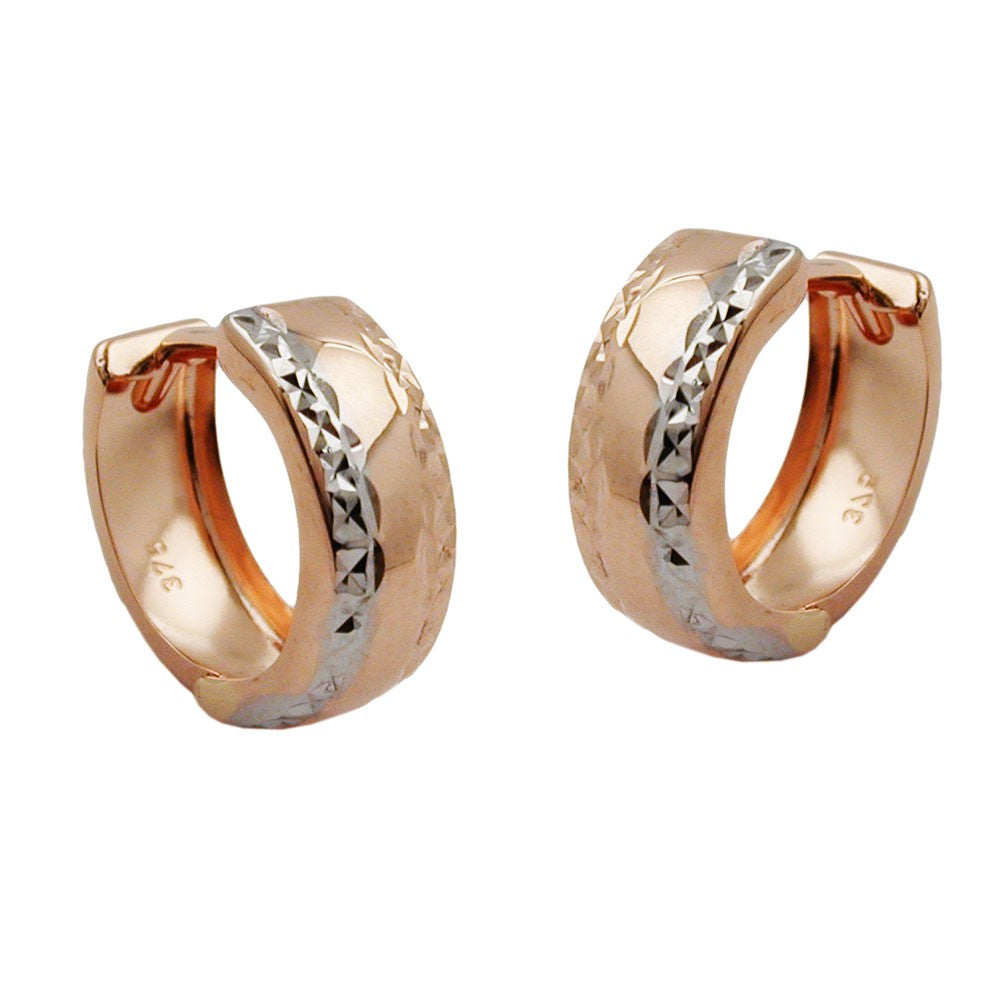 Creolen Klappscharnier bicolor rhodiniert diamantiert aus 375er Rotgold, 12 × 5 mm