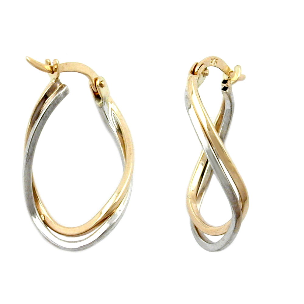 Creolen bicolor mit durchlegiert aus 375er Gelb- und Weißgold, 22 × 15 × 3 mm
