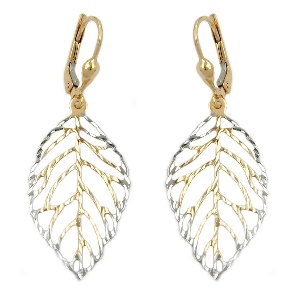 Ohrringe Brisur Blatt durchbrochen aus 375er Gold, 45 × 16 mm