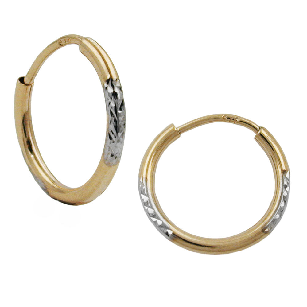 Creolen bicolor rhodiniert diamantiert aus 375er Gold, 12 × 1 mm