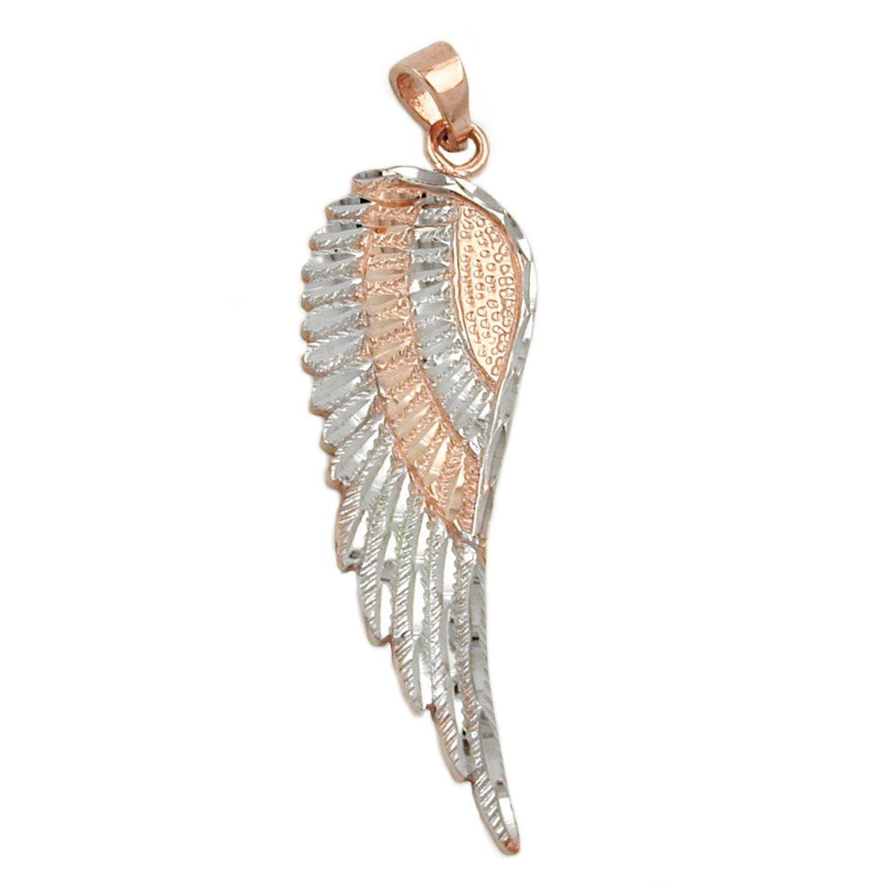 Anhänger Engelsflügel bicolor rhodiniert aus 375er Rotgold, 36 × 13 mm