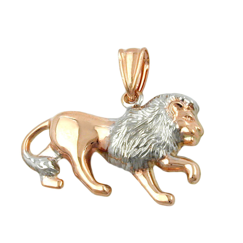 Anhänger Löwe bicolor rhodiniert aus 375er Rotgold, 15 × 23 mm