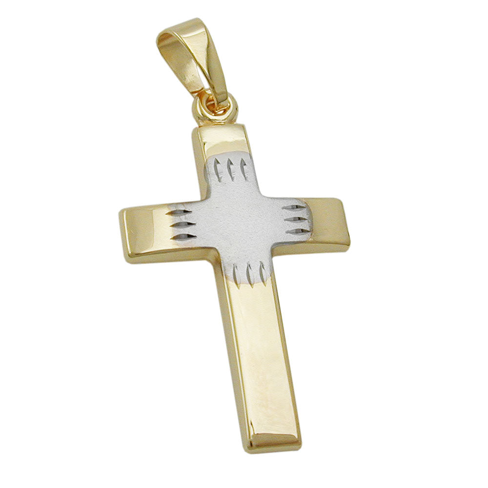 Anhänger Kreuz bicolor aus 375er Gold, 21 × 14 mm