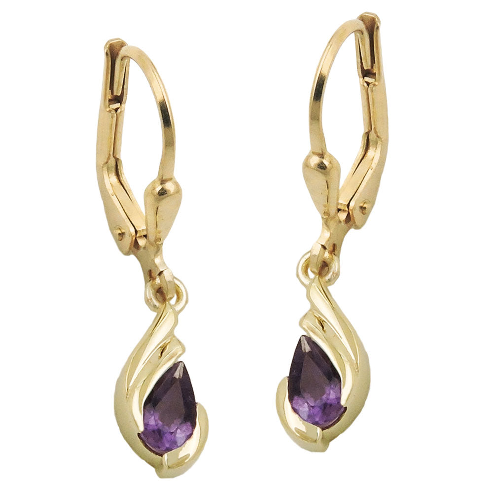 Ohrbrisur Ohrhänger Ohrringe Tropfen Amethyst aus 375er Gold, 25 × 5 mm