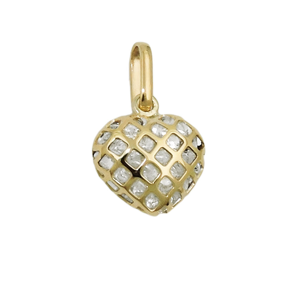 Anhänger Herz gefüllt mit kleinen Zirkonia aus 375er Gold, 11 × 12 mm