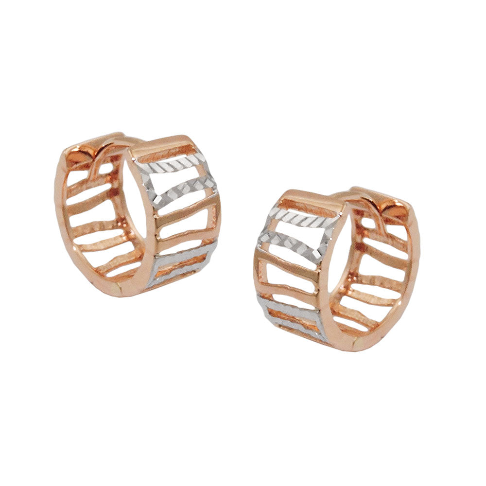 Creolen Klappscharnier bicolor Streben diamantiert aus 375er Rotgold, 12 × 6 mm