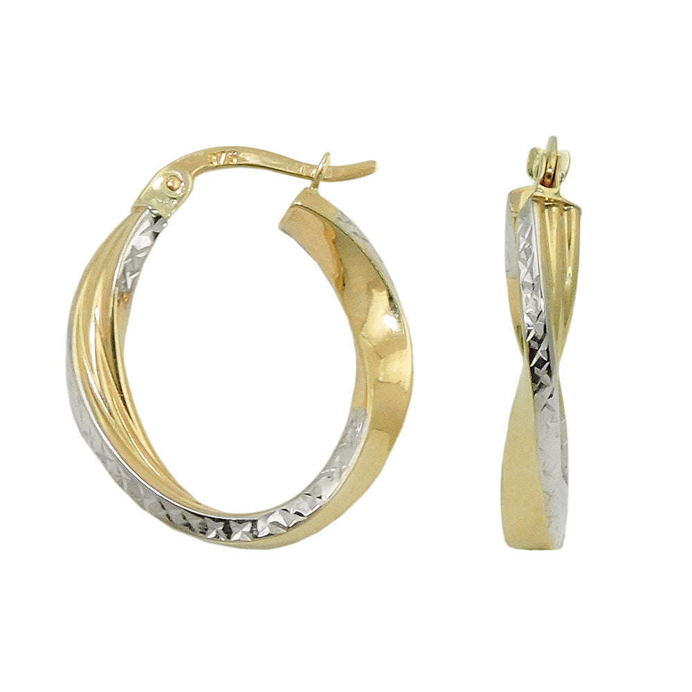 Creolen oval bicolor diamantiert geschwungen aus 375er Gold, 20 × 18 × 3 mm