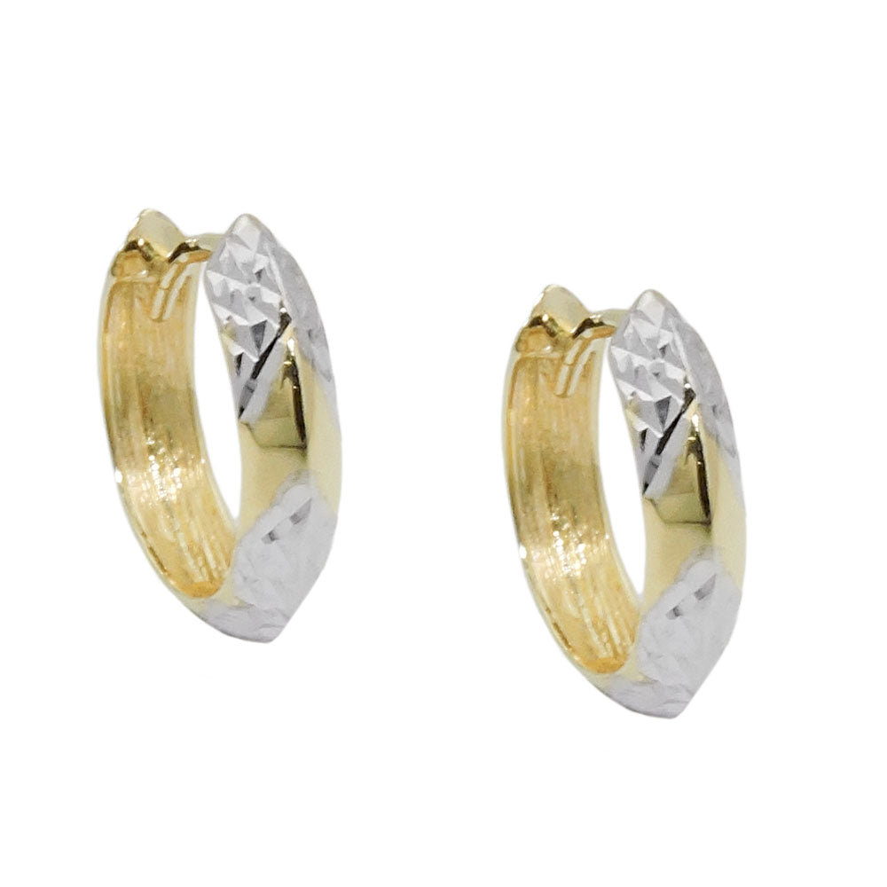 Creolen Klappscharnier kantig bicolor diamantiert aus 375er Gold, 14 × 3 mm